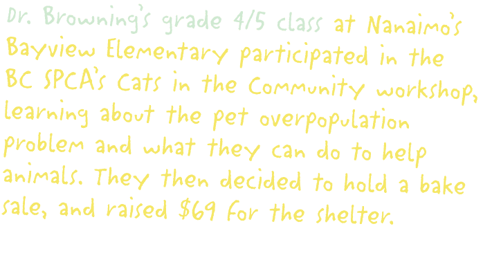 Dr  Browning s grade 4 5 class at Nanaimo s Bayview Elementary participated in the BC SPCA s Cats in the Community wo   