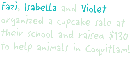 Fazi, Isabella and Violet organized a cupcake sale at their school and raised  130 to help animals in Coquitlam 